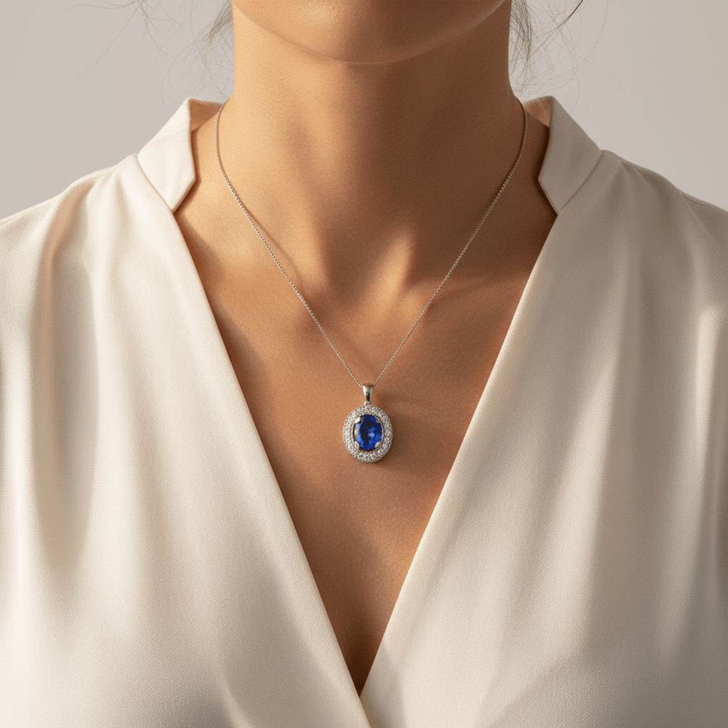 Oval_Shaped_Blue_Tanzanite_Diamond_Pendant_On_Model_2