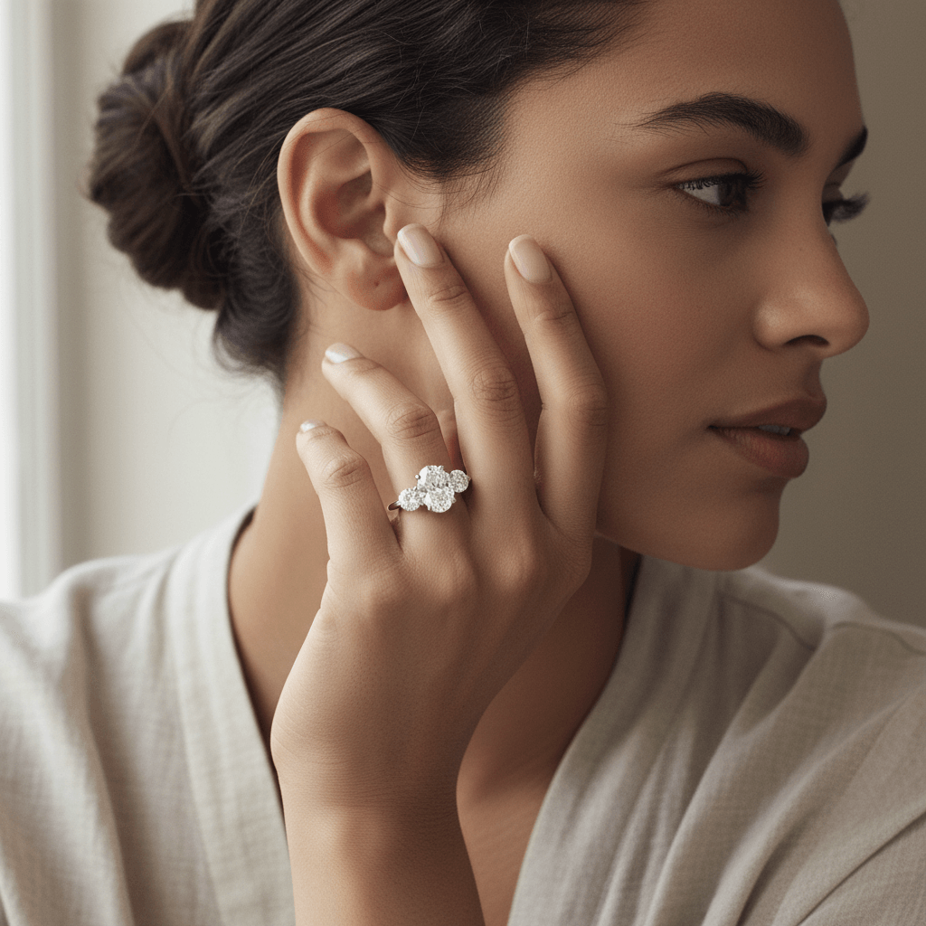 Oval_Side_Rounds_Crossed_Trilogy_Diamond_Engagement_Ring_On_Model