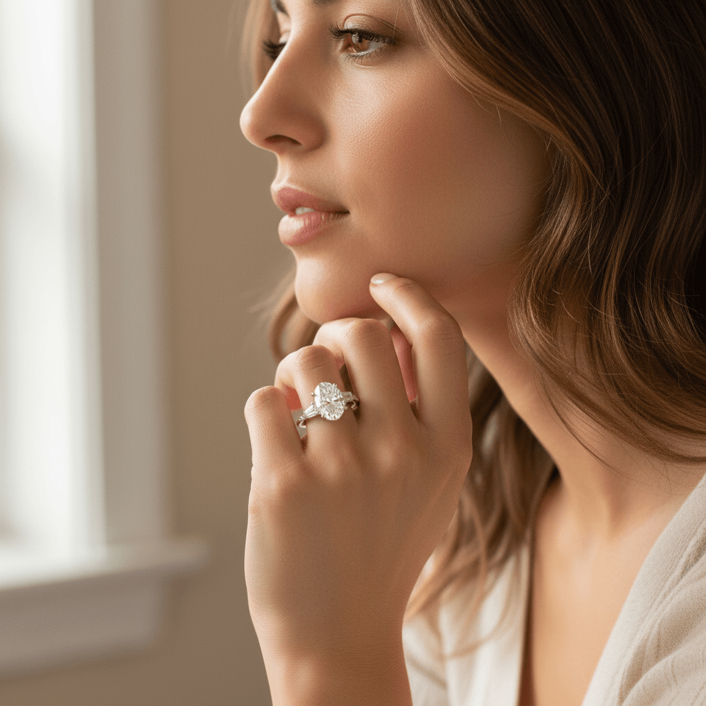 Oval_Trilogy_Bullets_Side_Stones_Lab_Grown_Diamond_Engagement_Ring_On_Model