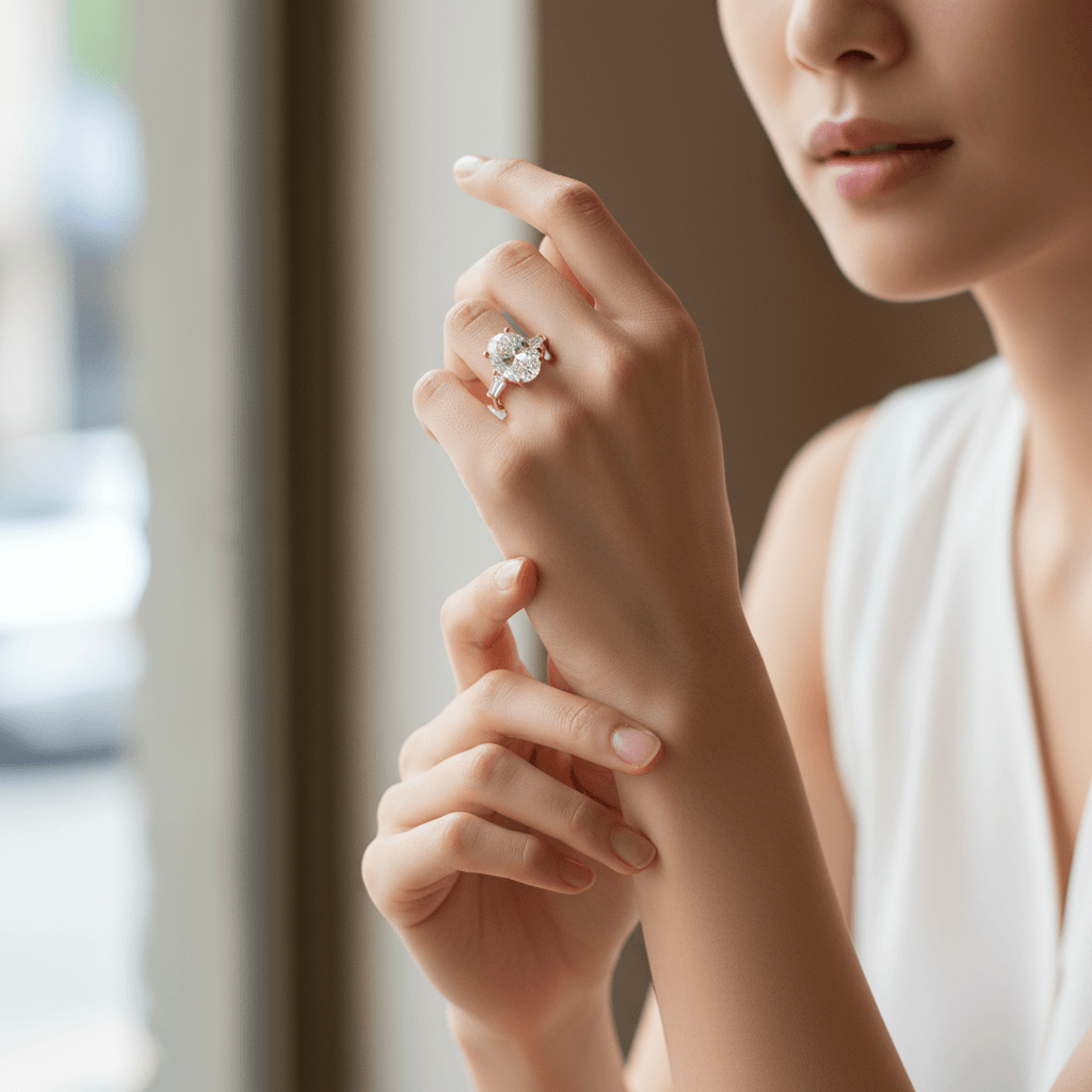 Oval_Trilogy_Tapered_Baguette_Channel_Set_Diamond_Engagement_Ring_On_Hand