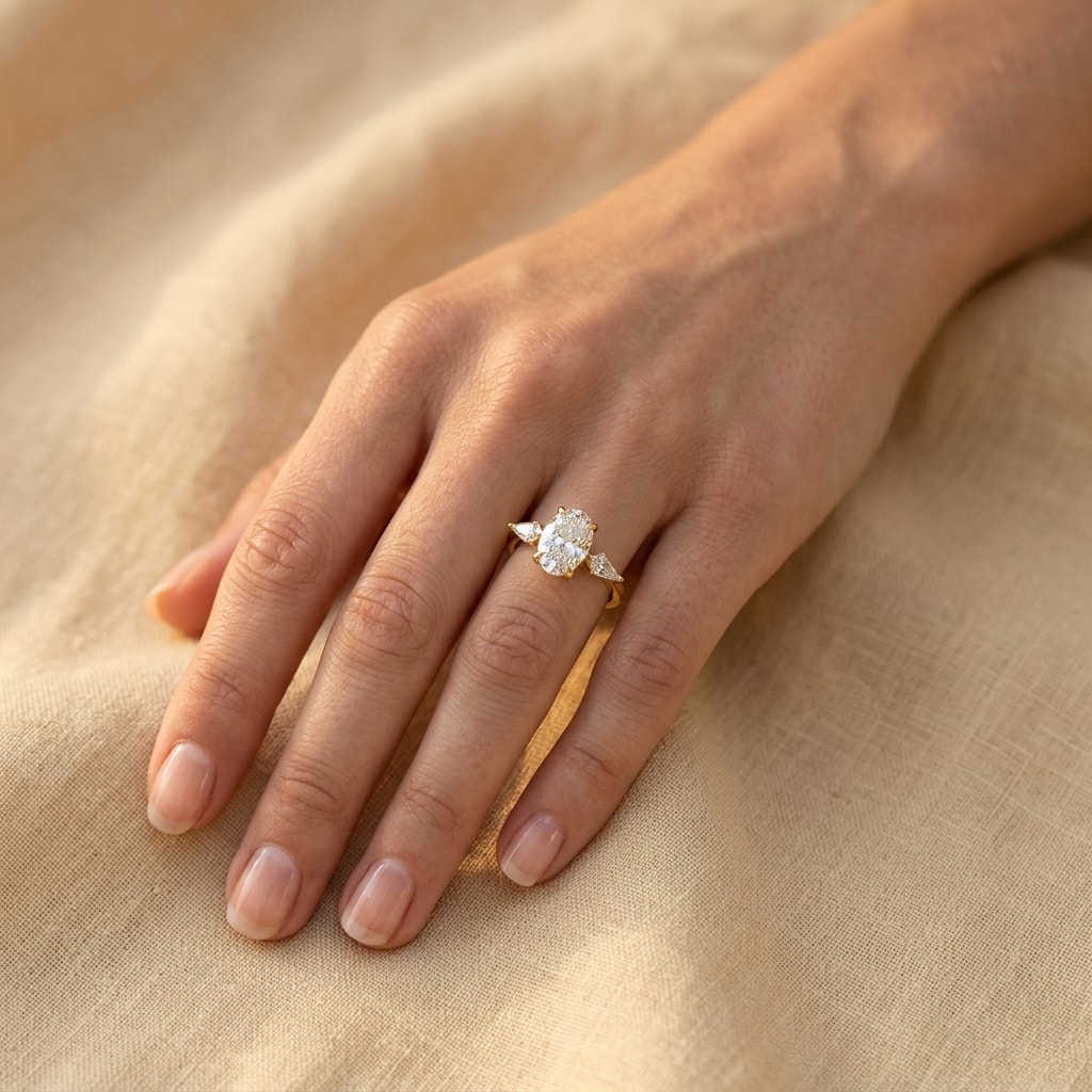 Oval_and_Kite_Side_Lab_Grown_Stones_Diamond_Engagement_Ring_On_Hand