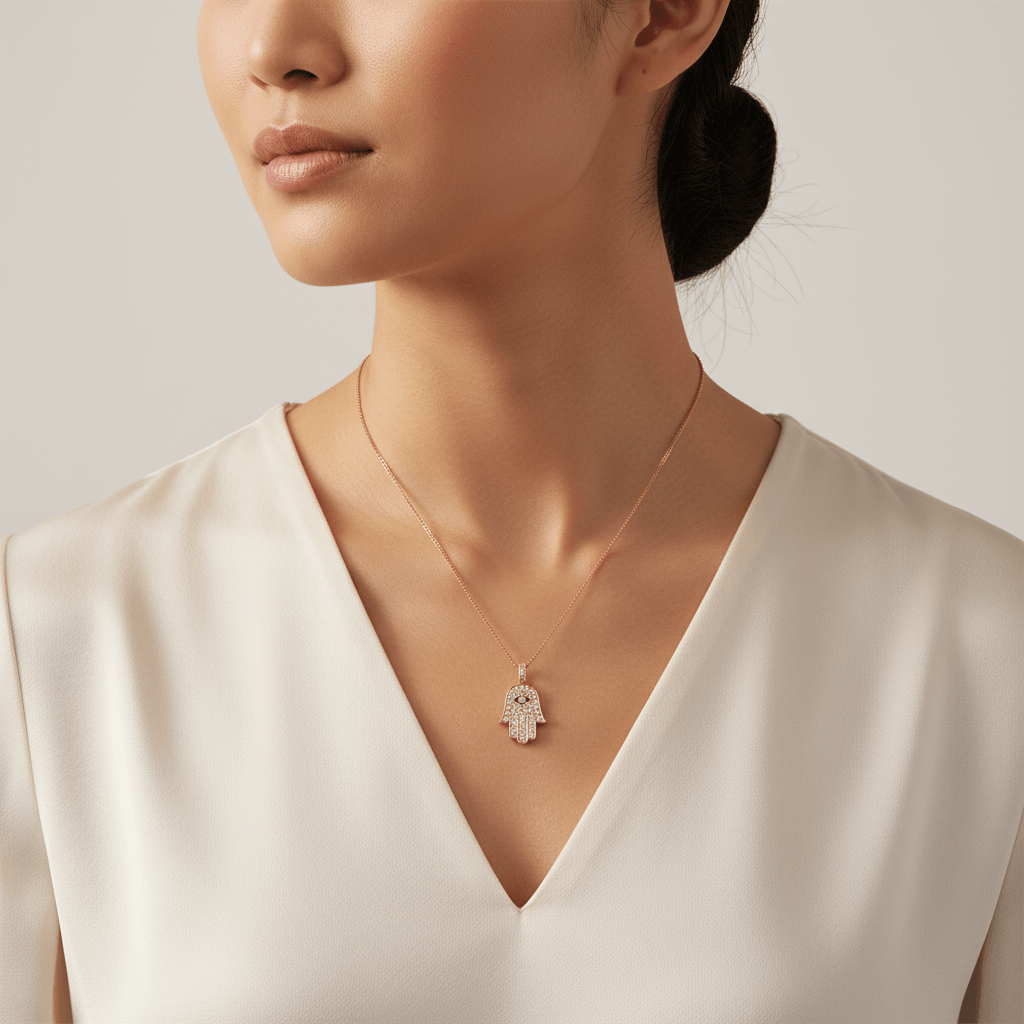 Pave_Diamond_Setting_Hamsa_Necklace_On_Model_2