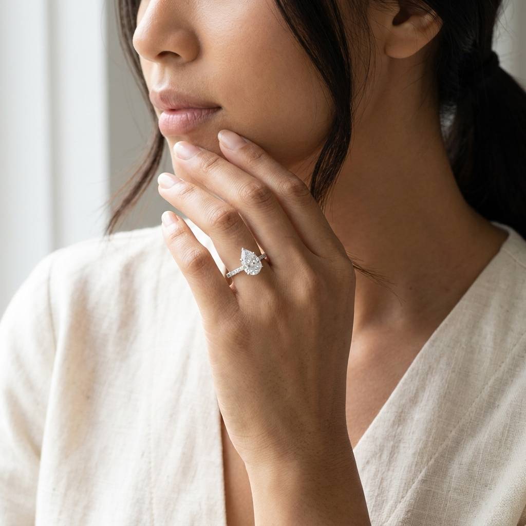 Pear_Cut_Pave_Setting_Lab_Grown_Diamond_Engagement_Ring_On_Model