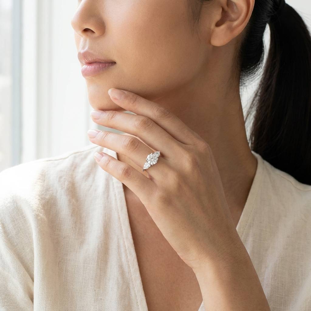 Pear Cut Shoulder Stones Lab Grown Diamond Engagement Ring - alternate view