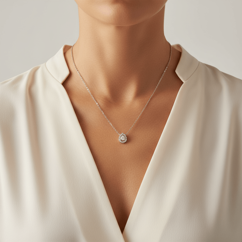 Pear_Halo_Diamond_Pendant_On_Model_2
