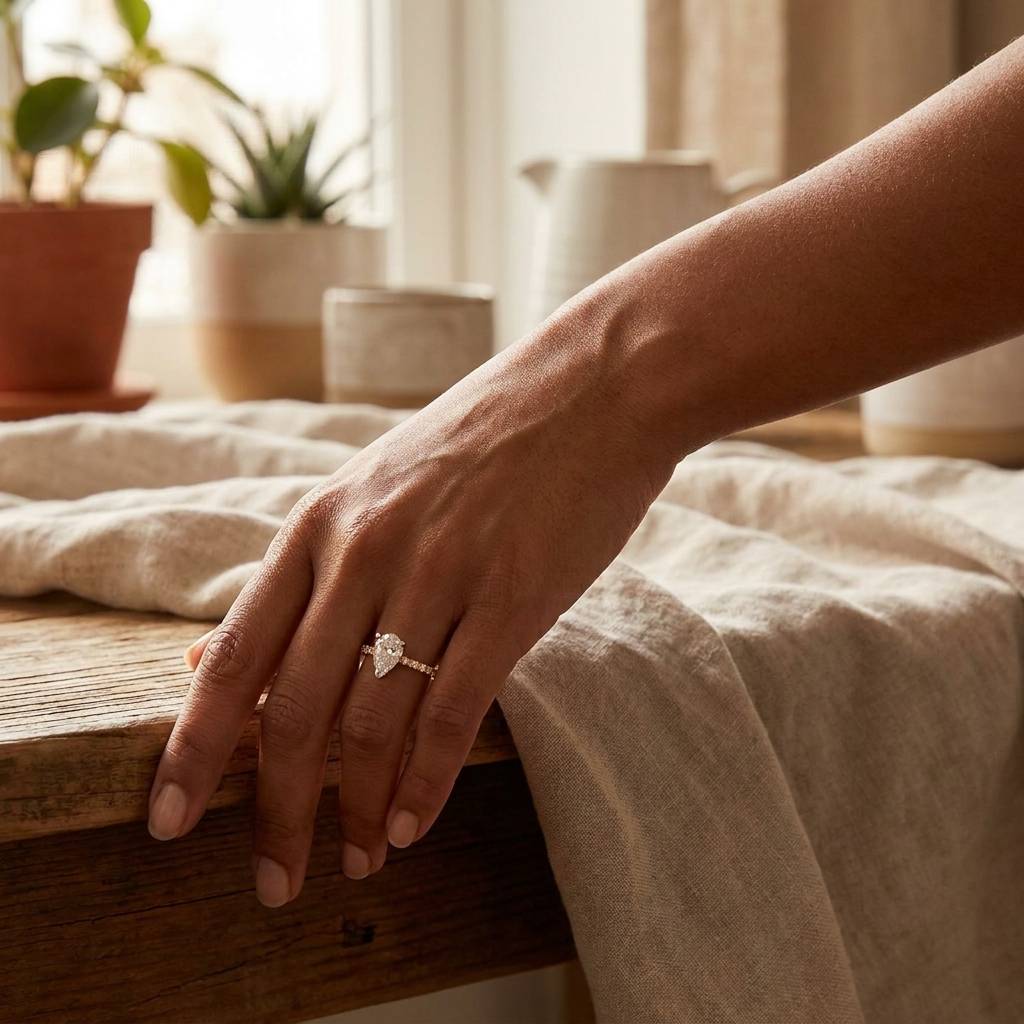 Pear_Shape_Micro_Setting_Diamond_Engagement_Ring_On_Hand
