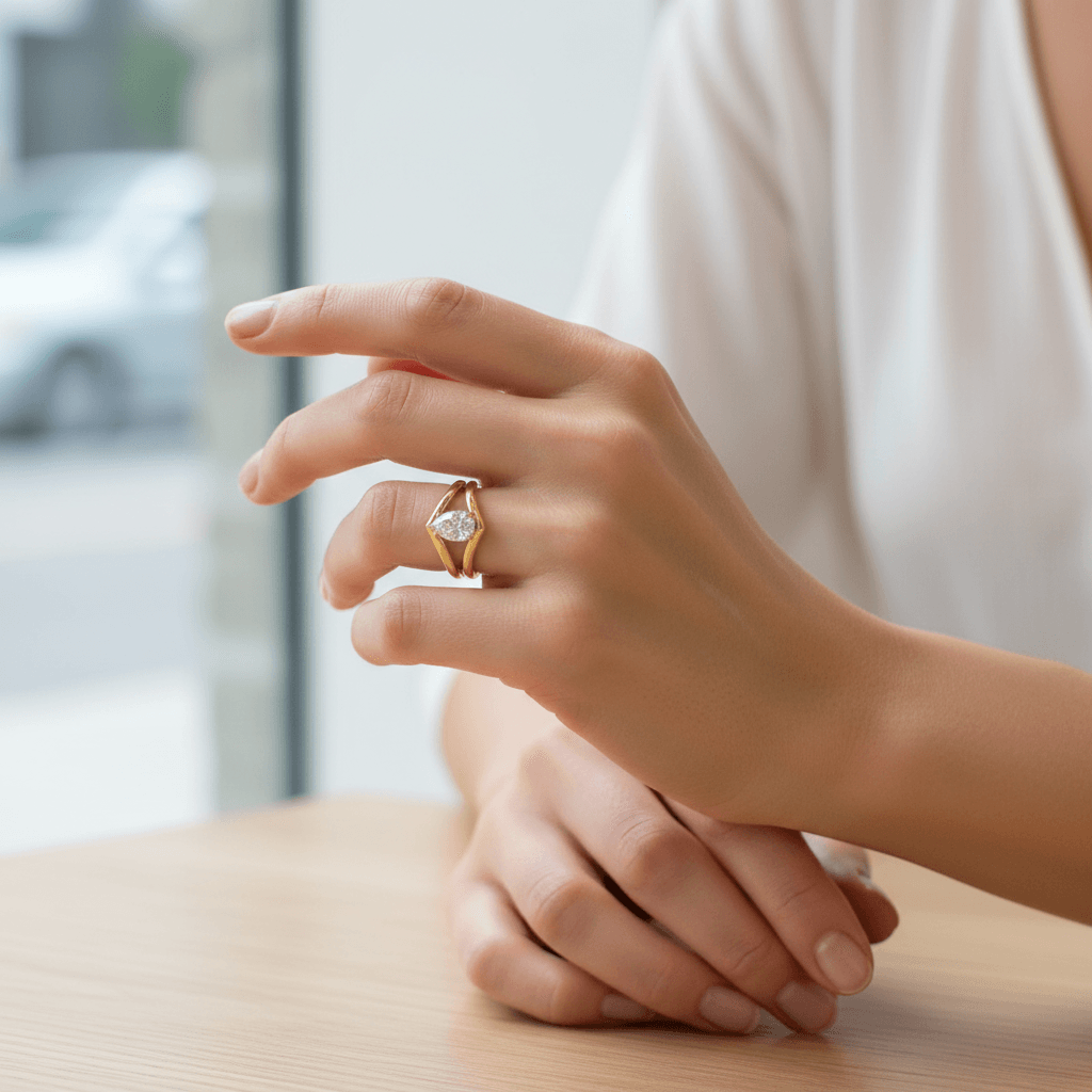 Pear_Shape_Split_Shank_Diamond_Engagement_Ring_On_Hand