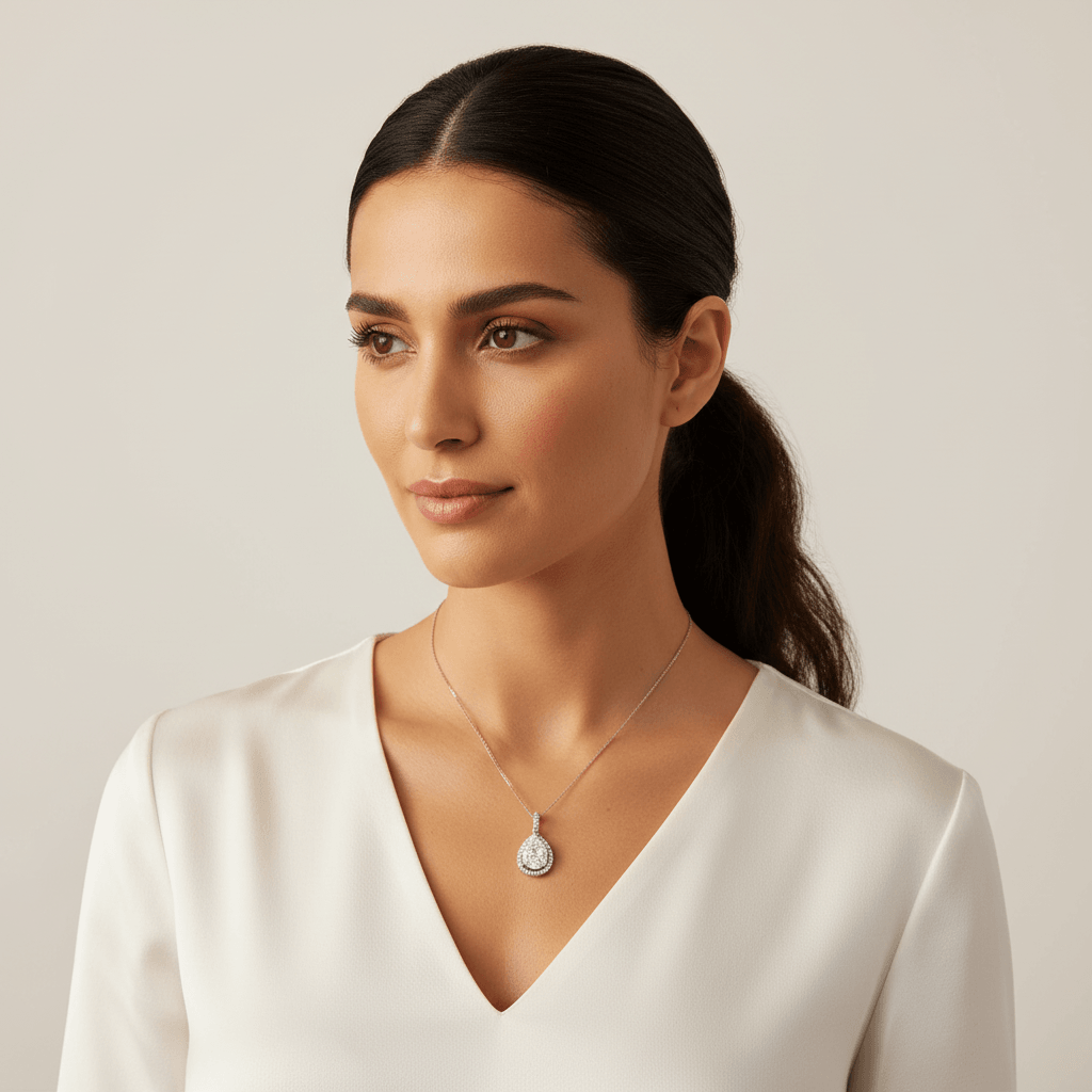 Pear Shaped Medium Halo Pave Diamond Pendant - alternate view