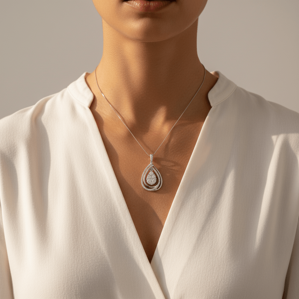 Pear_Shaped_Open_Double_Halo_Pave_Diamond_Pendant_On_Model_2