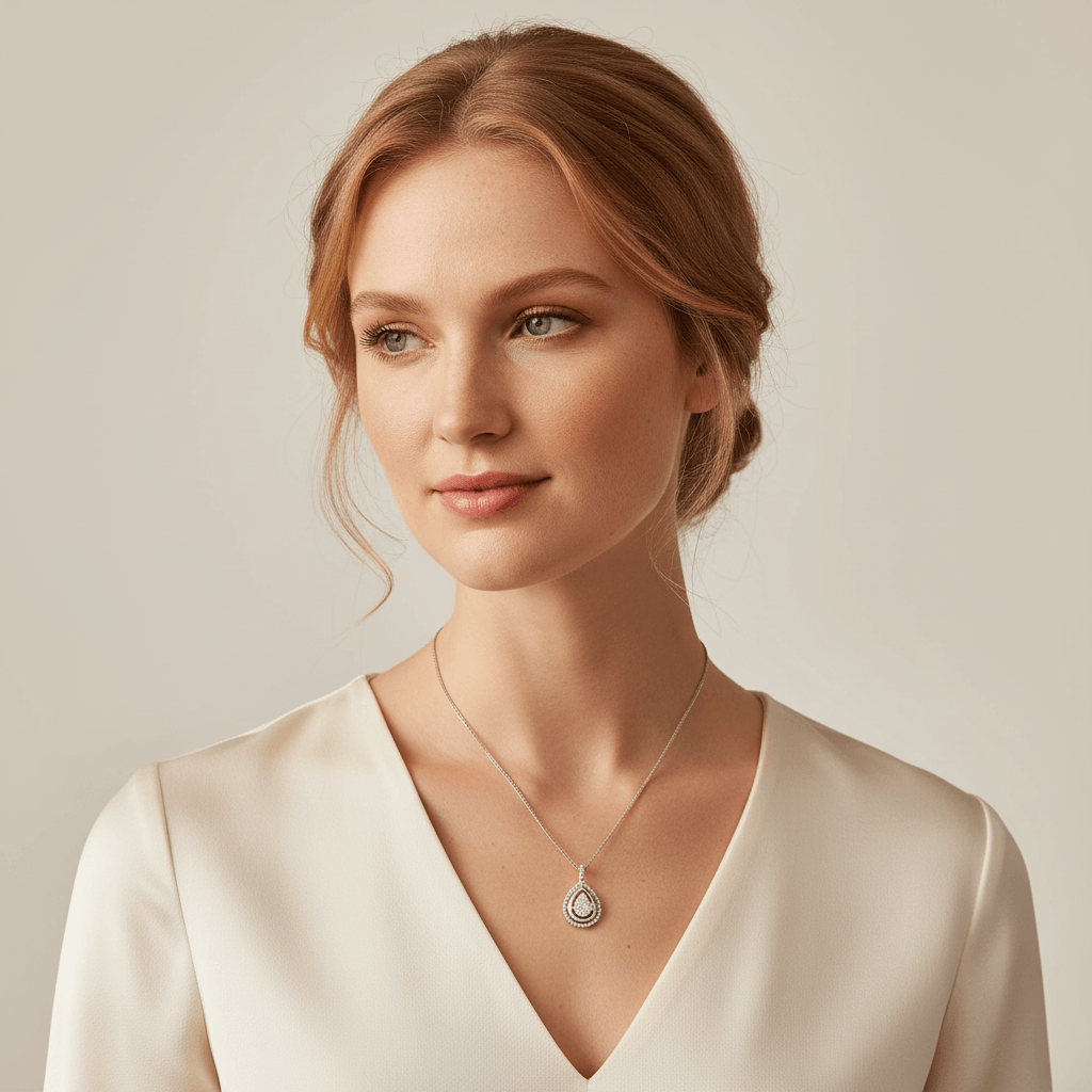 Pear Shaped Outer Halo Diamond Pendant - alternate view