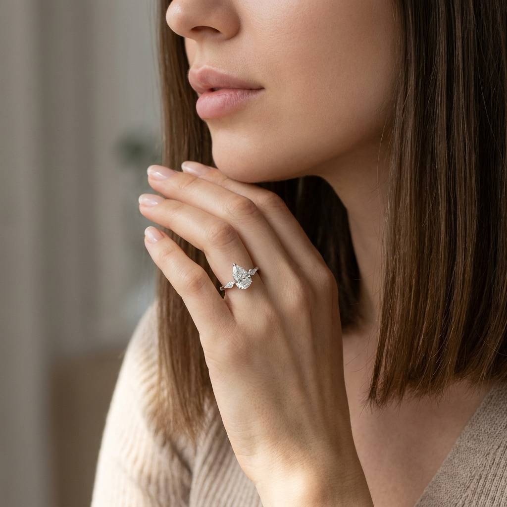 Pear and Kite Side Stones Lab Grown Diamond Engagement Ring - alternate view