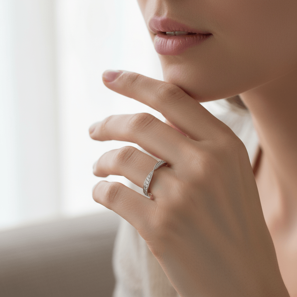Pinched Pave Setting Diamond Wedding Ring - alternate view