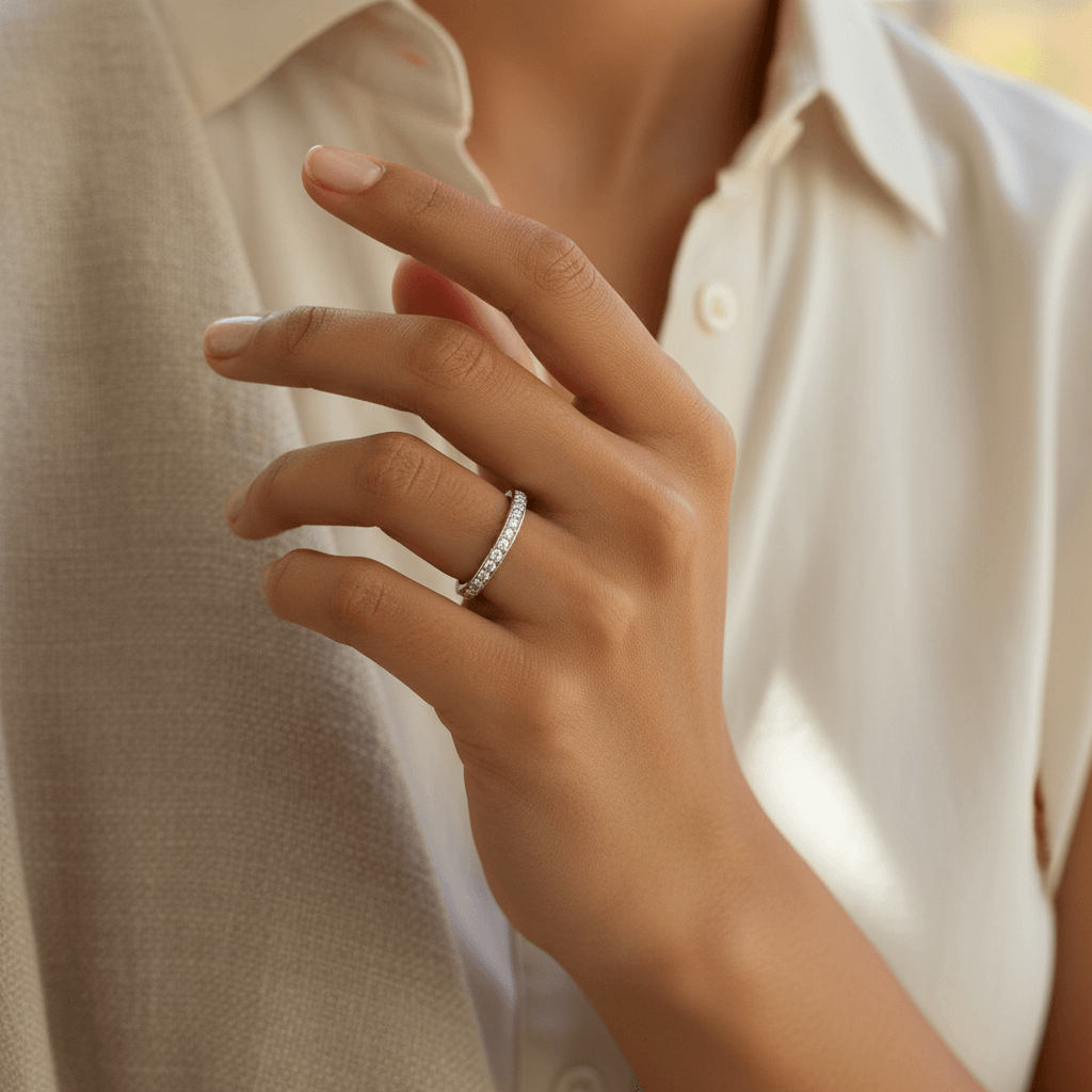 Pointed_Pave_Setting_Diamond_Wedding_Ring_On_Hand