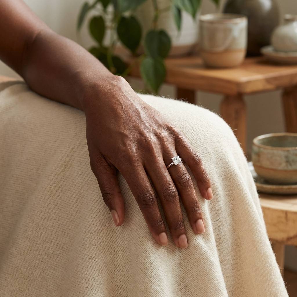 Princess_Cut_Lab_Grown_Tapered_Solitaire_Diamond_Engagement_Ring_On_Hand