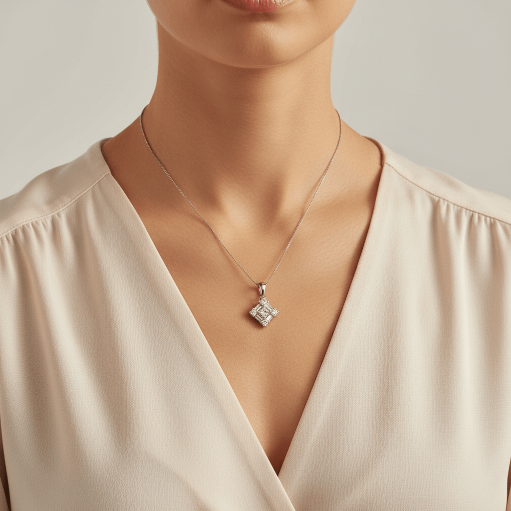 Princess_Cut_Round_Baguette_Cuts_Diamond_Pendant_On_Model_2