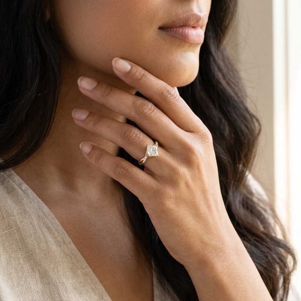 Princess_Diamond_Twisted_Engagement_Ring_On_Model