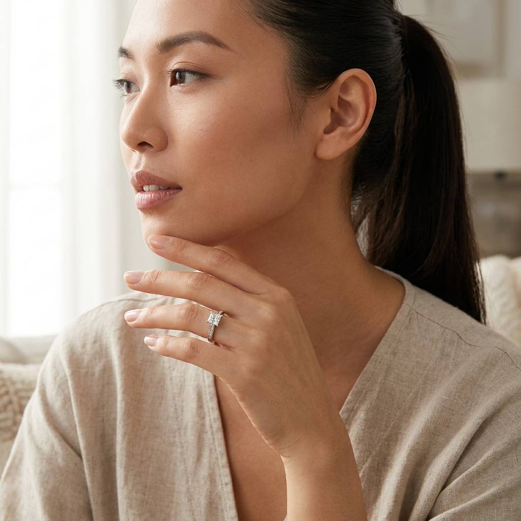 Princess_Shape_Channel_Set_Lab_Grown_Diamond_Engagement_Ring_On_Model