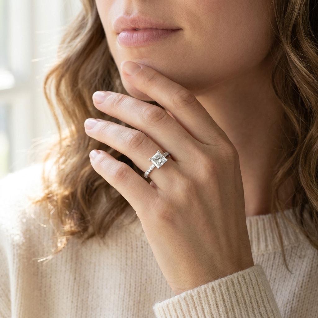 Princess Shape Contemporary Engagement Ring - alternate view