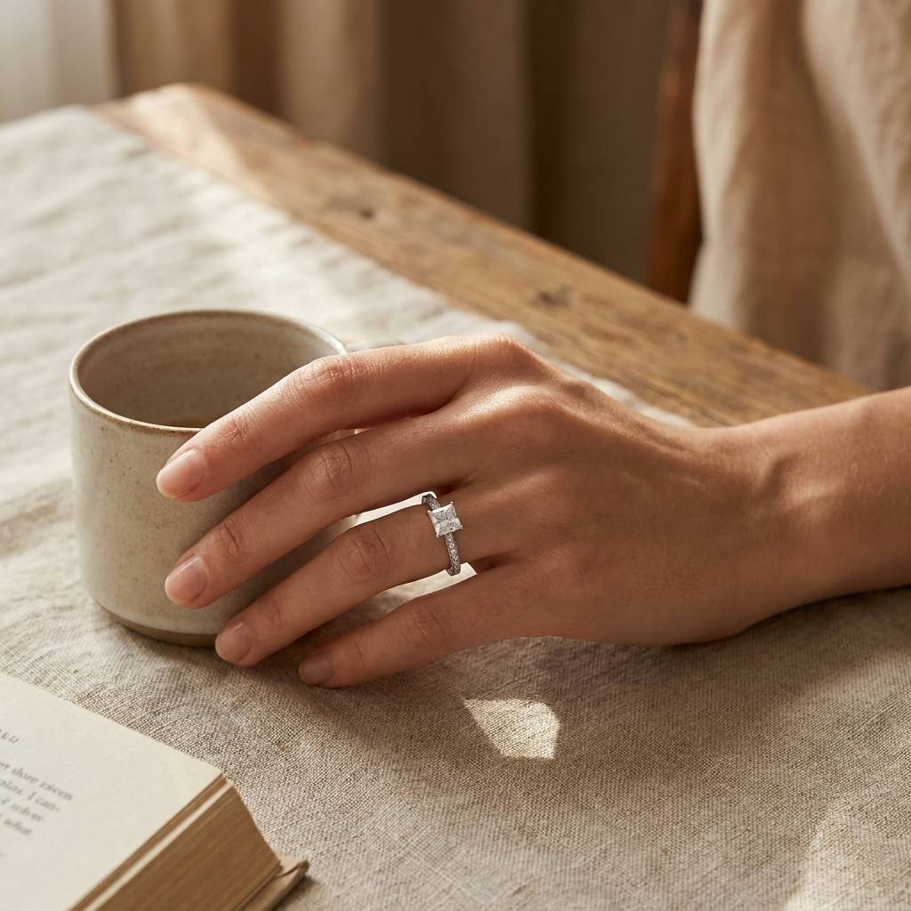 Princess_Shape_Pave_Setting_On_The_Inner_Side_Of_The_Diamond_Engagement_Ring_Band_On_Hand