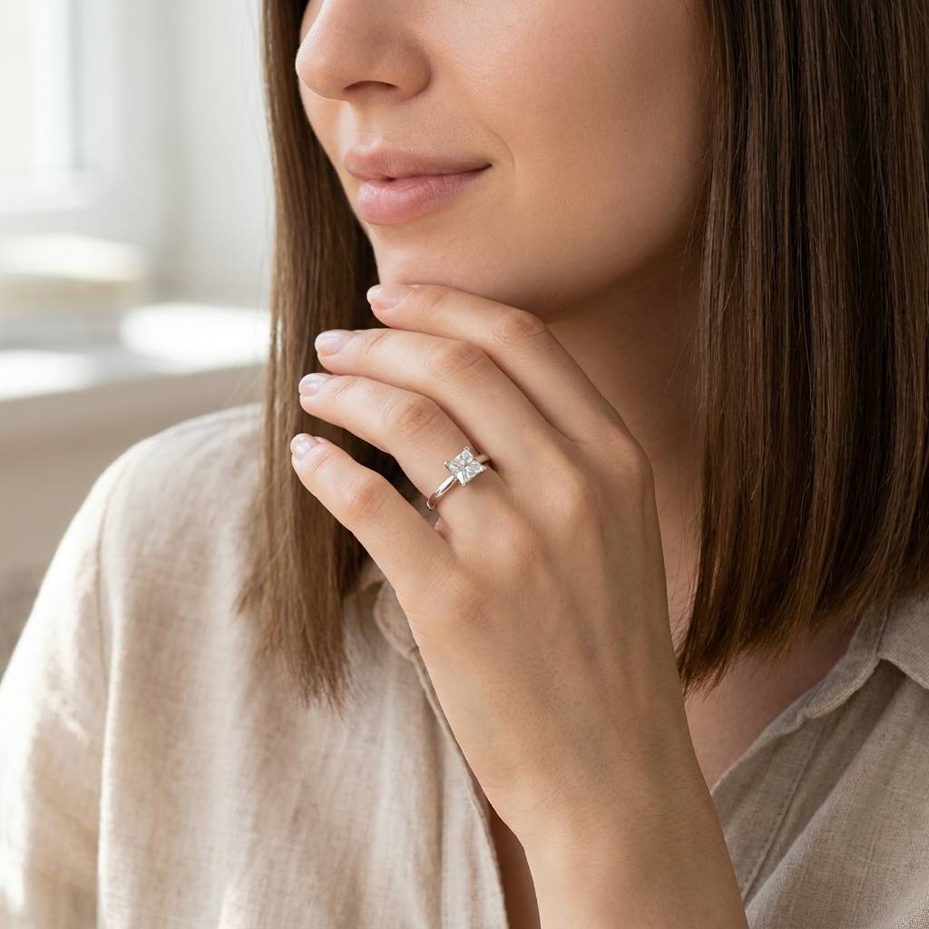 Princess Shape Tapered Solitaire Diamond Engagement Ring - alternate view