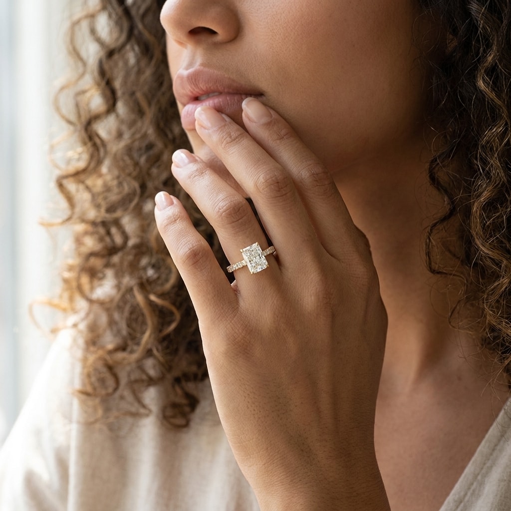 Radiant_Cut_Micro_Set_Diamond_Engagement_Ring_On_Model