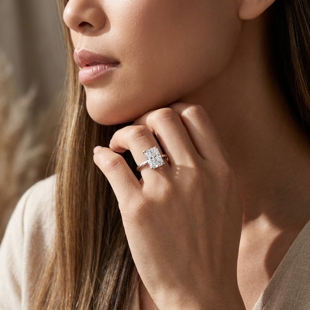 Radiant Shape Solitaire Diamond Engagement Ring - alternate view