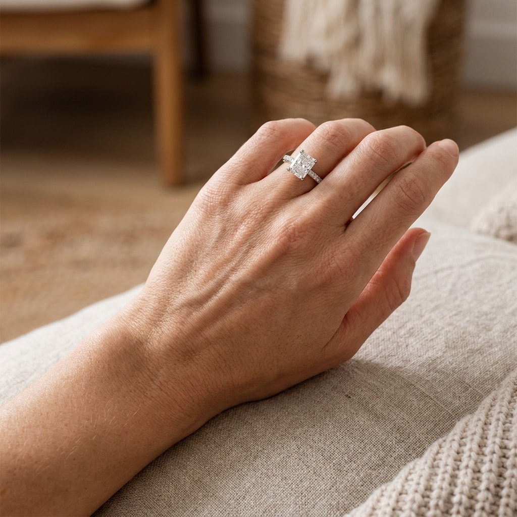 Radiant_Shape_Diamond_Engagement_Ring_On_Hand