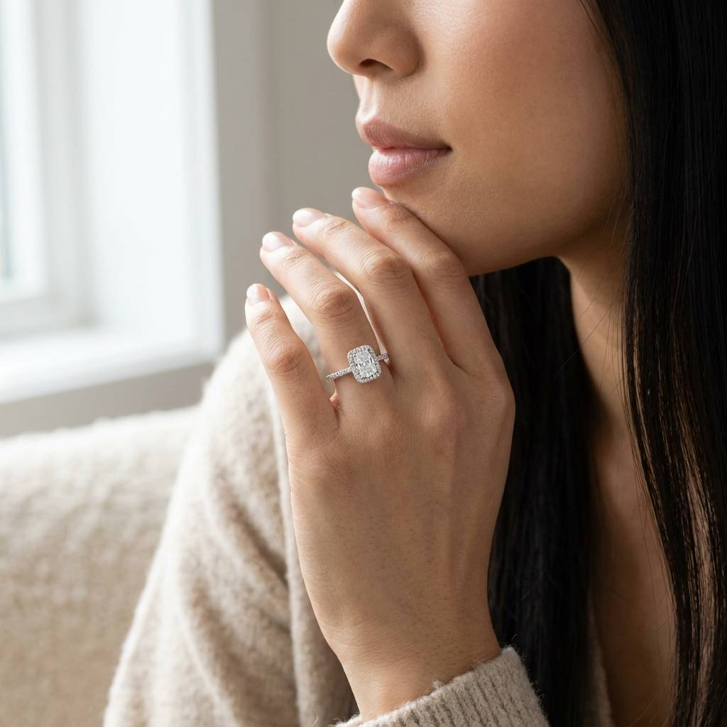 Radiant Shape Halo Lab Grown Diamond Engagement Ring - alternate view