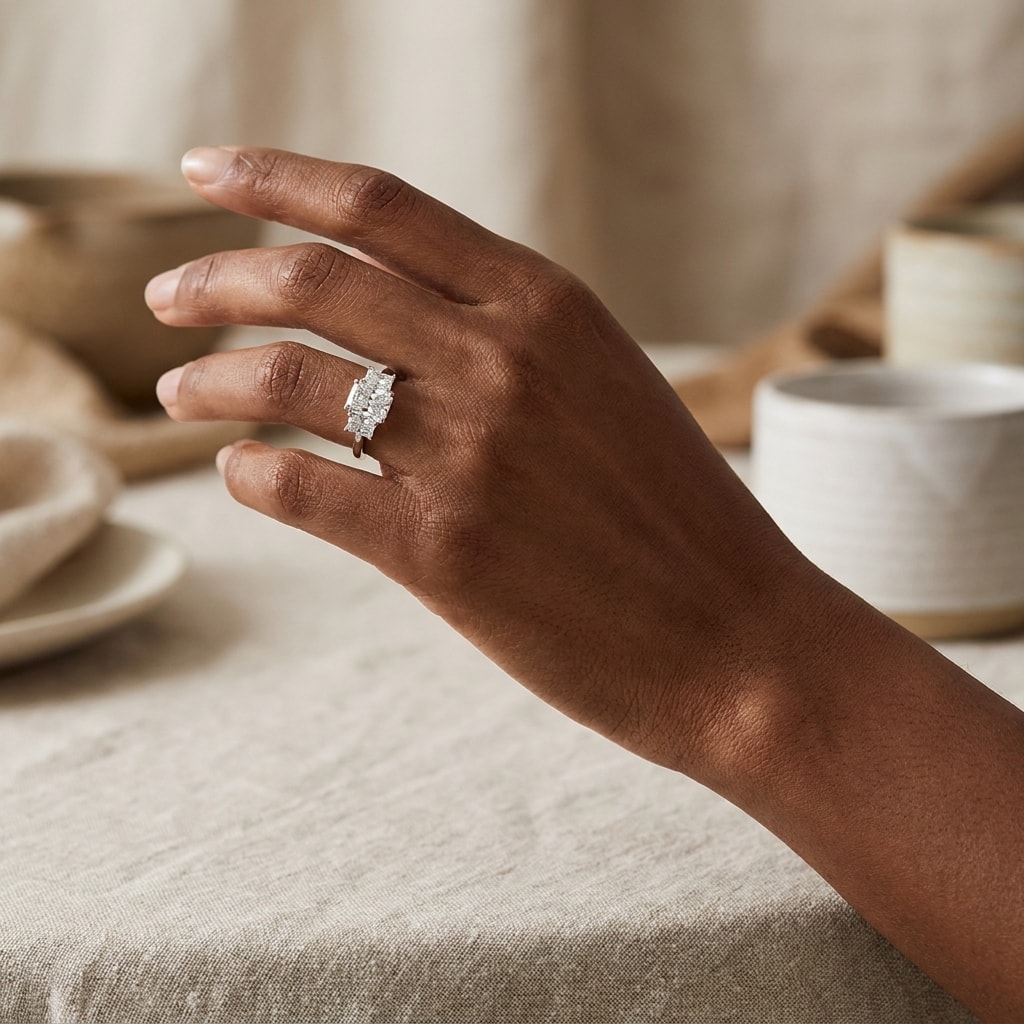 Radiant_Shape_Trilogy_Diamond_Engagement_Ring_On_Hand