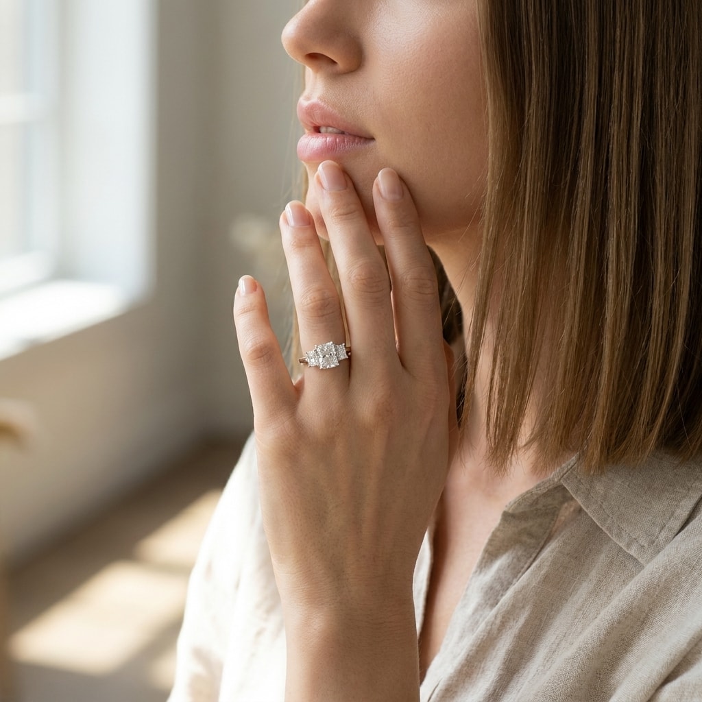 Radiant Shape Trilogy Diamond Engagement Ring - alternate view