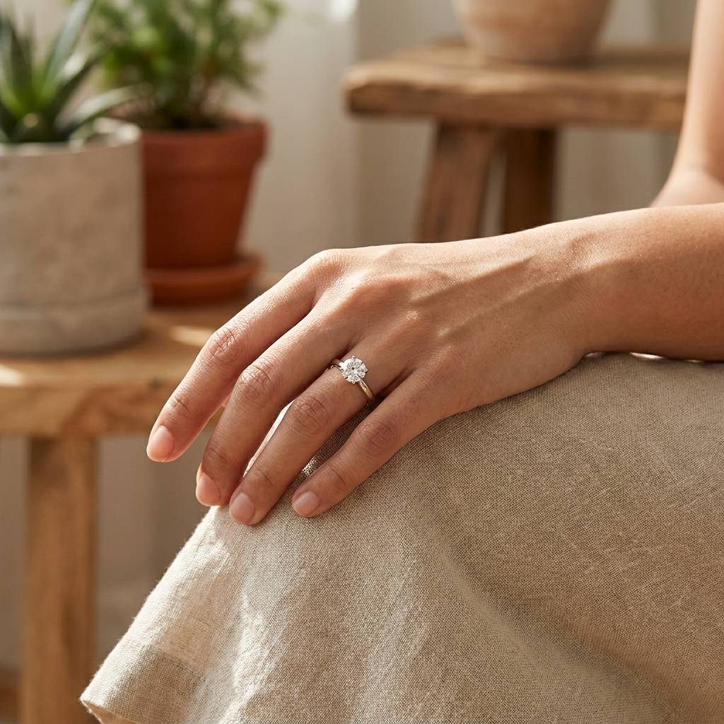 Raised_Solitaire_Lab_Grown_Diamond_Engagement_Ring_On_Hand
