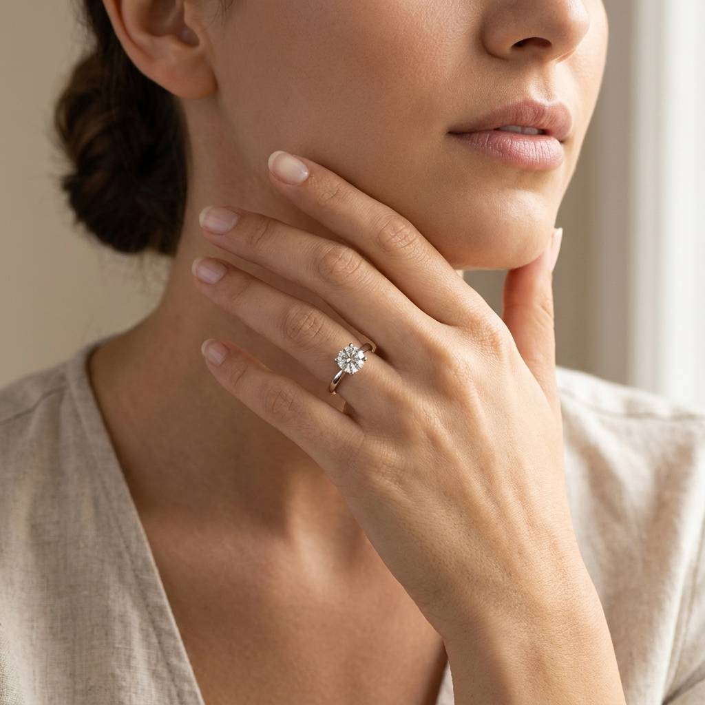 Raised_Solitaire_Lab_Grown_Diamond_Engagement_Ring_On_Model