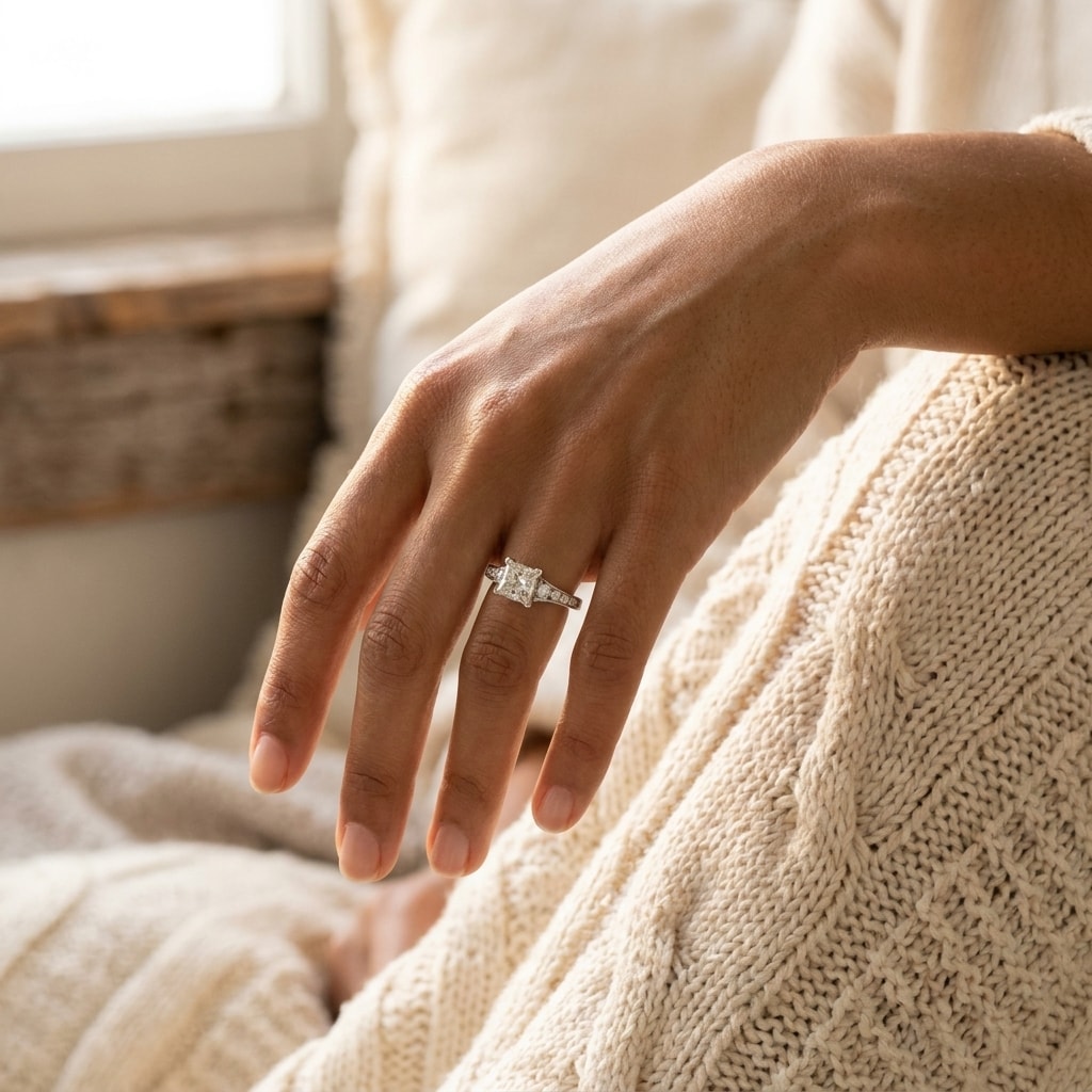 Reversed_Tapered_Princess_Shape_Engagement_Ring_On_Hand
