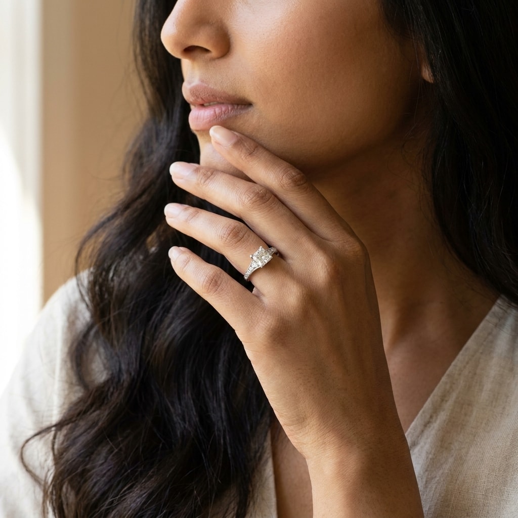Reversed Tapered Princess Shape Engagement Ring - alternate view