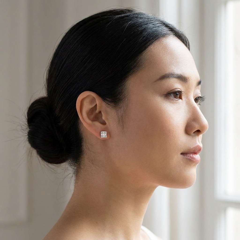 Round_And_Baguette_Cuts_Diamond_Earrings_Studs_2__On_Model_2