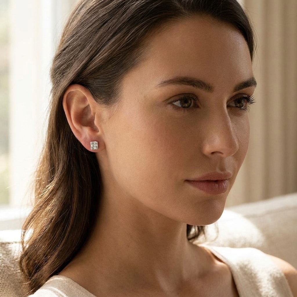 Round_And_Baguette_Cuts_Diamond_Earrings_Studs_2__On_Model