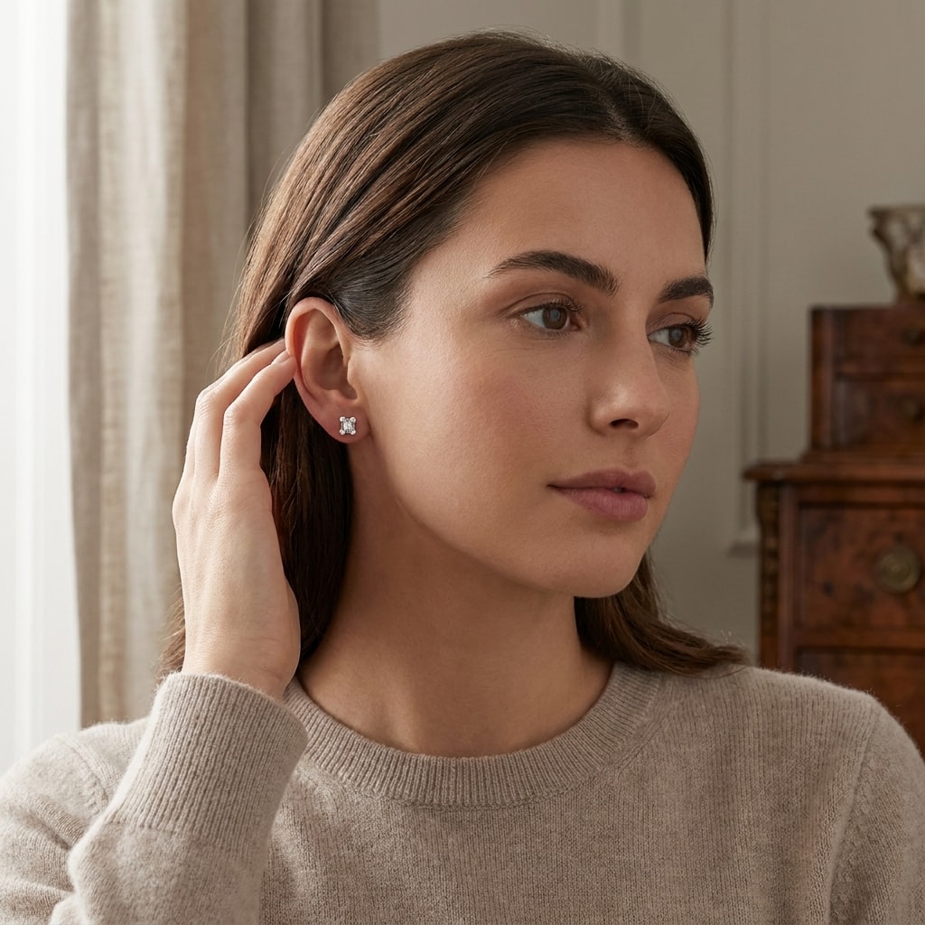 Round_And_Baguette_Cuts_Diamond_Earrings_Studs_On_Model