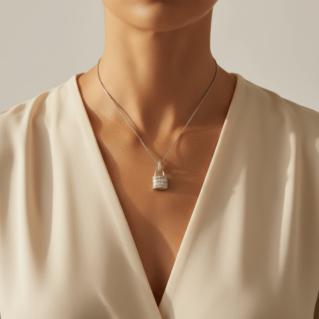 Round_Baguette_Cut_Lock_Diamond_Pendant_On_Model_2
