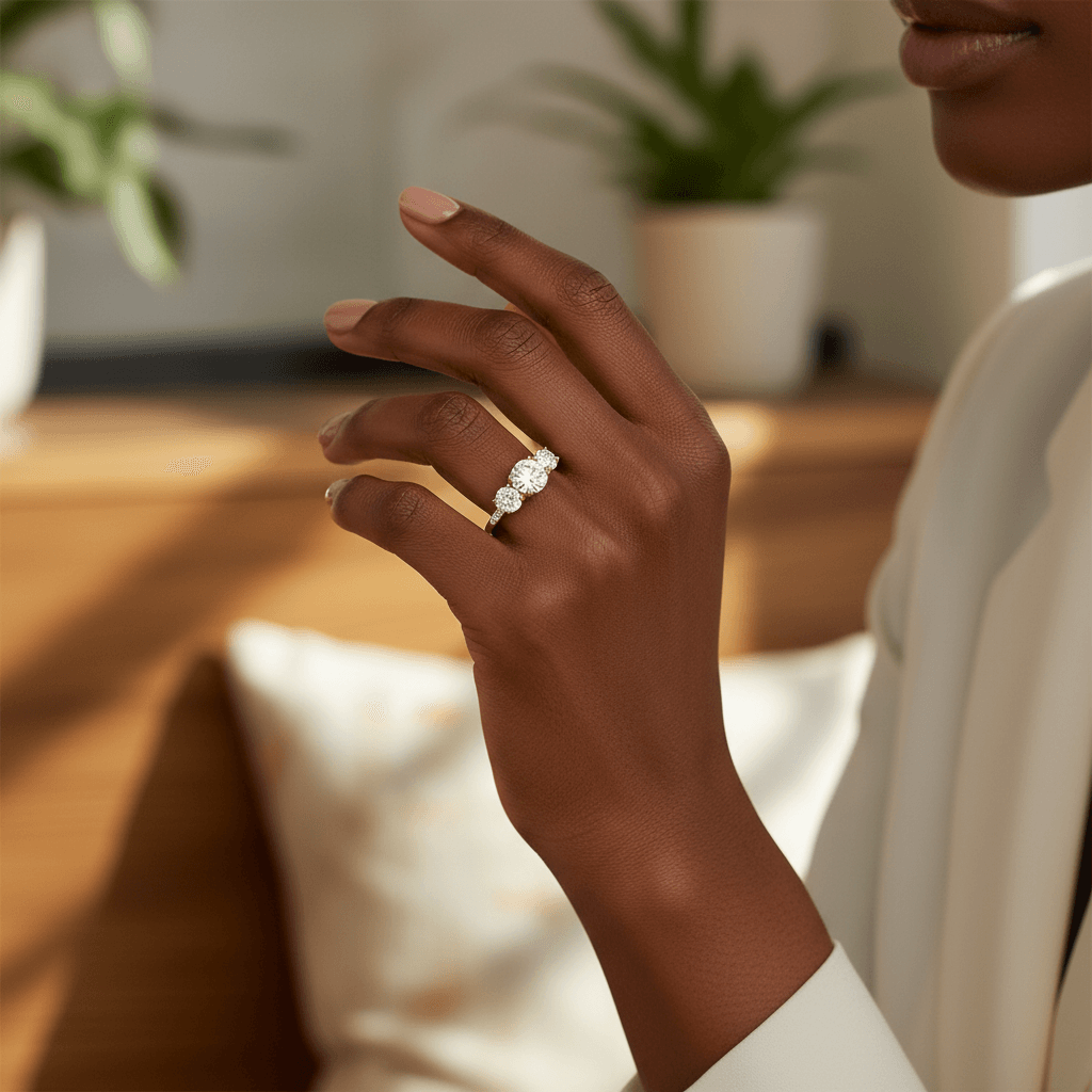 Round_Brilliant_Trilogy_Diamond_Engagement_Ring_On_Hand