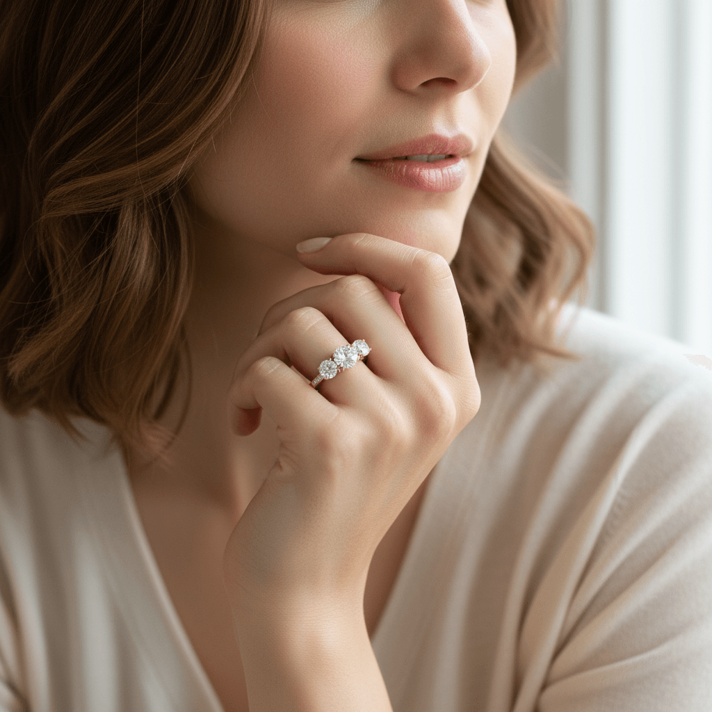 Round Brilliant Trilogy Diamond Engagement Ring - alternate view