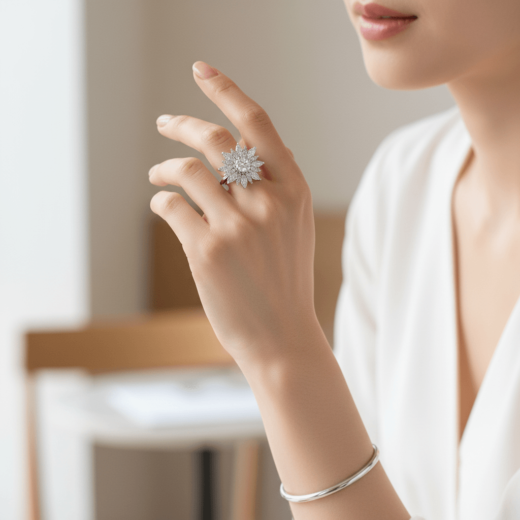 Round_Center_Marquise_Floral_Cluster_Diamond_Engagement_Ring_On_Hand