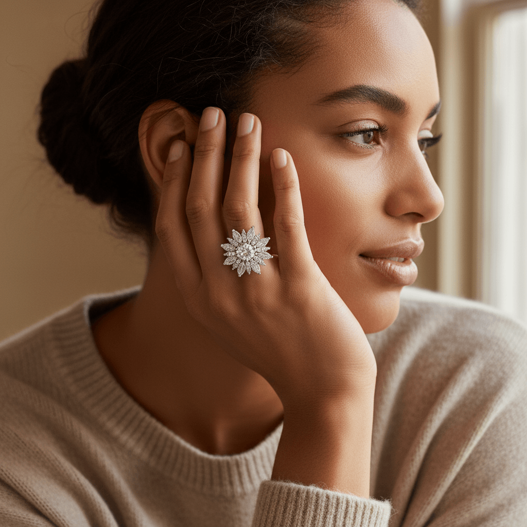 Round_Center_Marquise_Floral_Cluster_Diamond_Engagement_Ring_On_Model