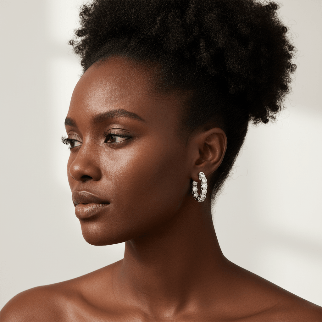 Round_Claw_Set_Hoops_Diamond_Earrings_On_Model_2