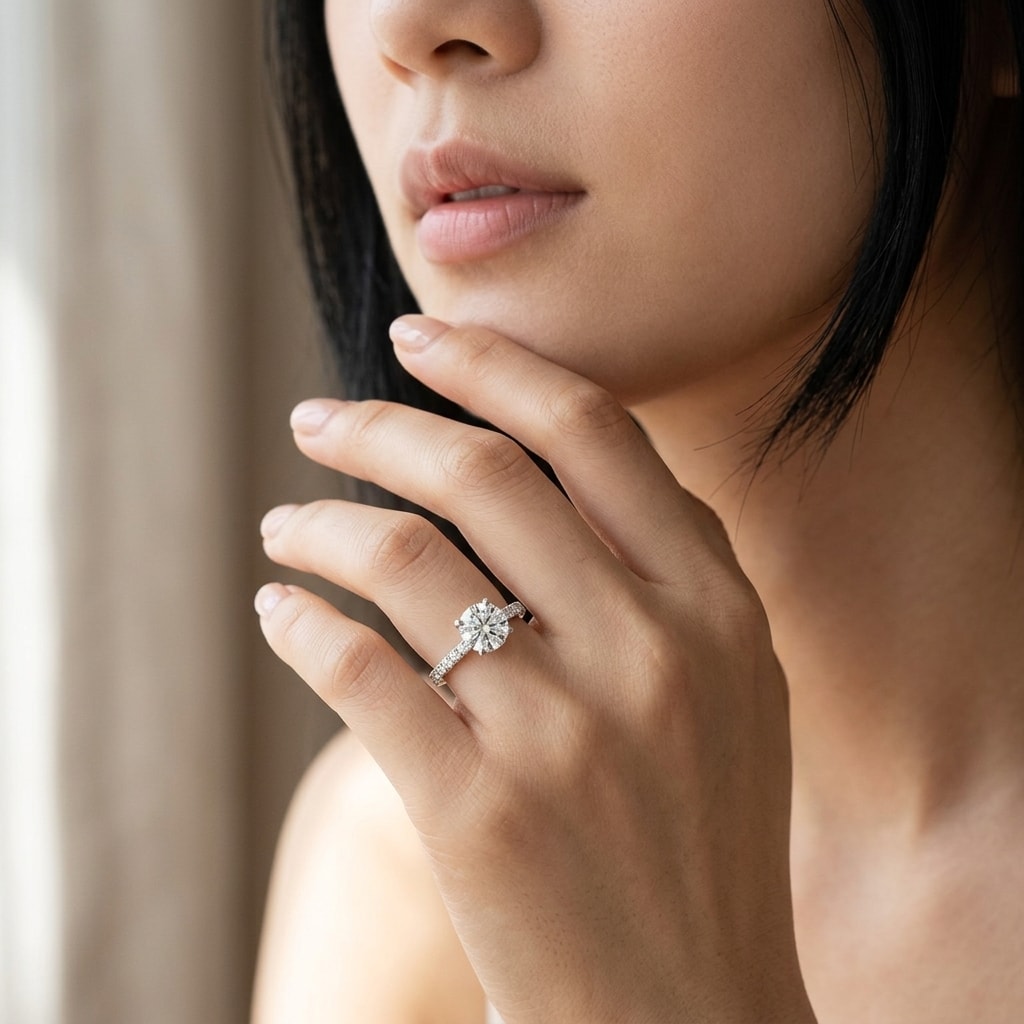 Round_Contemporary_Micro_Set_Engagement_Ring_On_Model