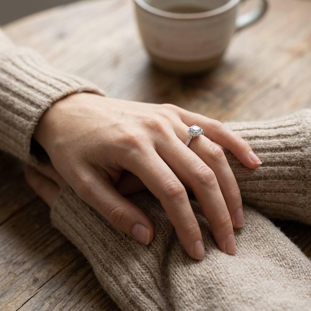 Round_Cut_Lab_Grown_Diamond_Cushion_Halo_Engagement_Ring_On_Hand