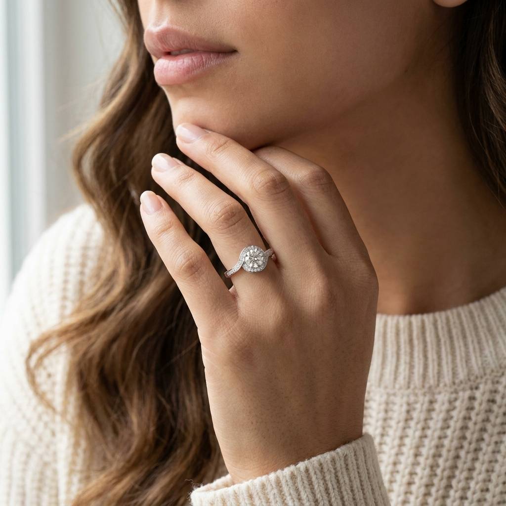 Round_Cut_Lab_Grown_Diamond_Twist_Halo_Engagement_Ring_On_Model