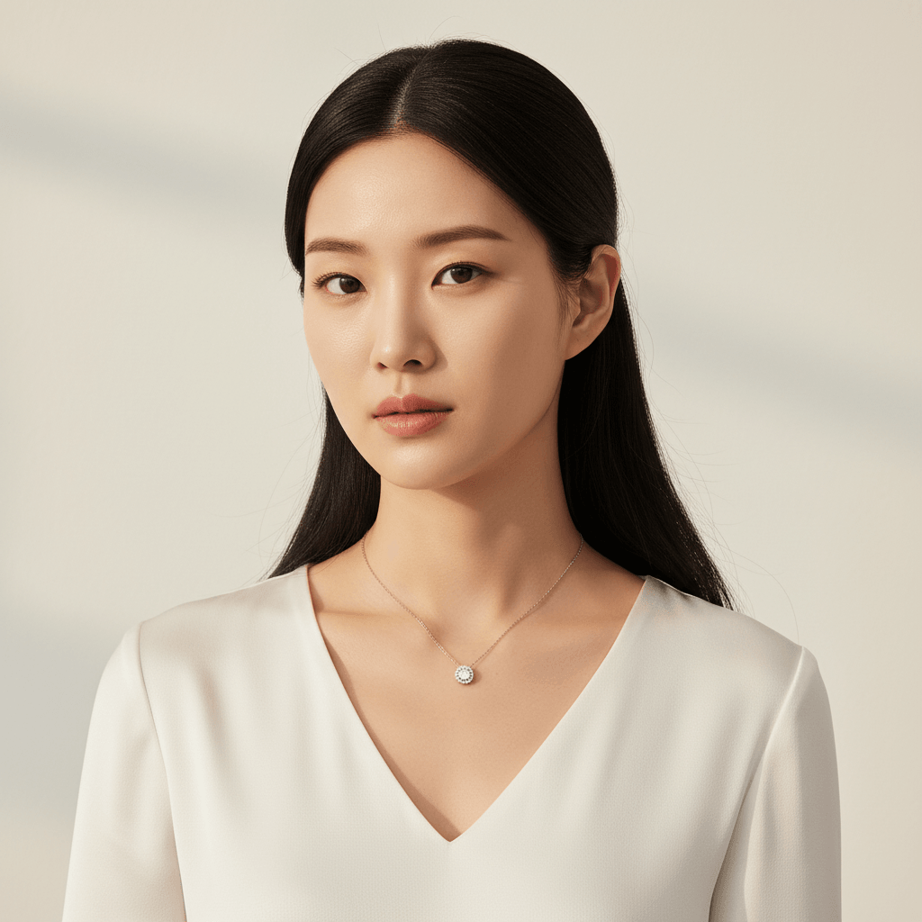 Round_Diamond_Single_Halo_Pendant_On_Model