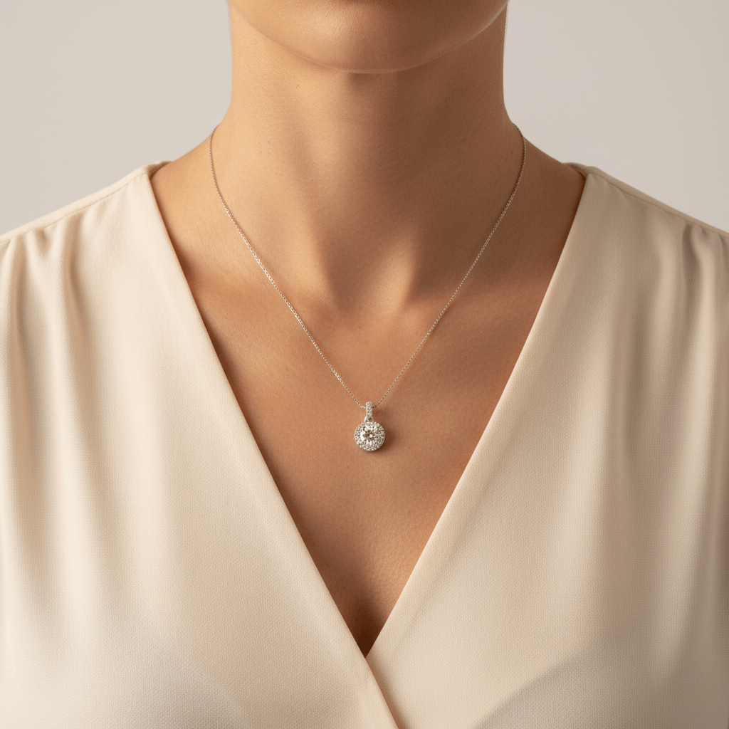 Round_Halo_Diamond_Pendant_On_Model_2