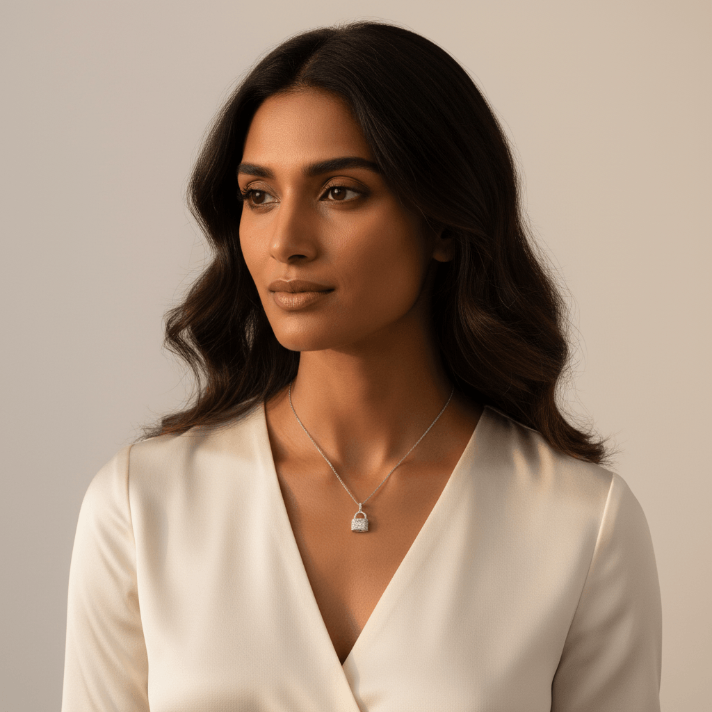 Round_Princess_Cut_Lock_Diamond_Pendant_On_Model