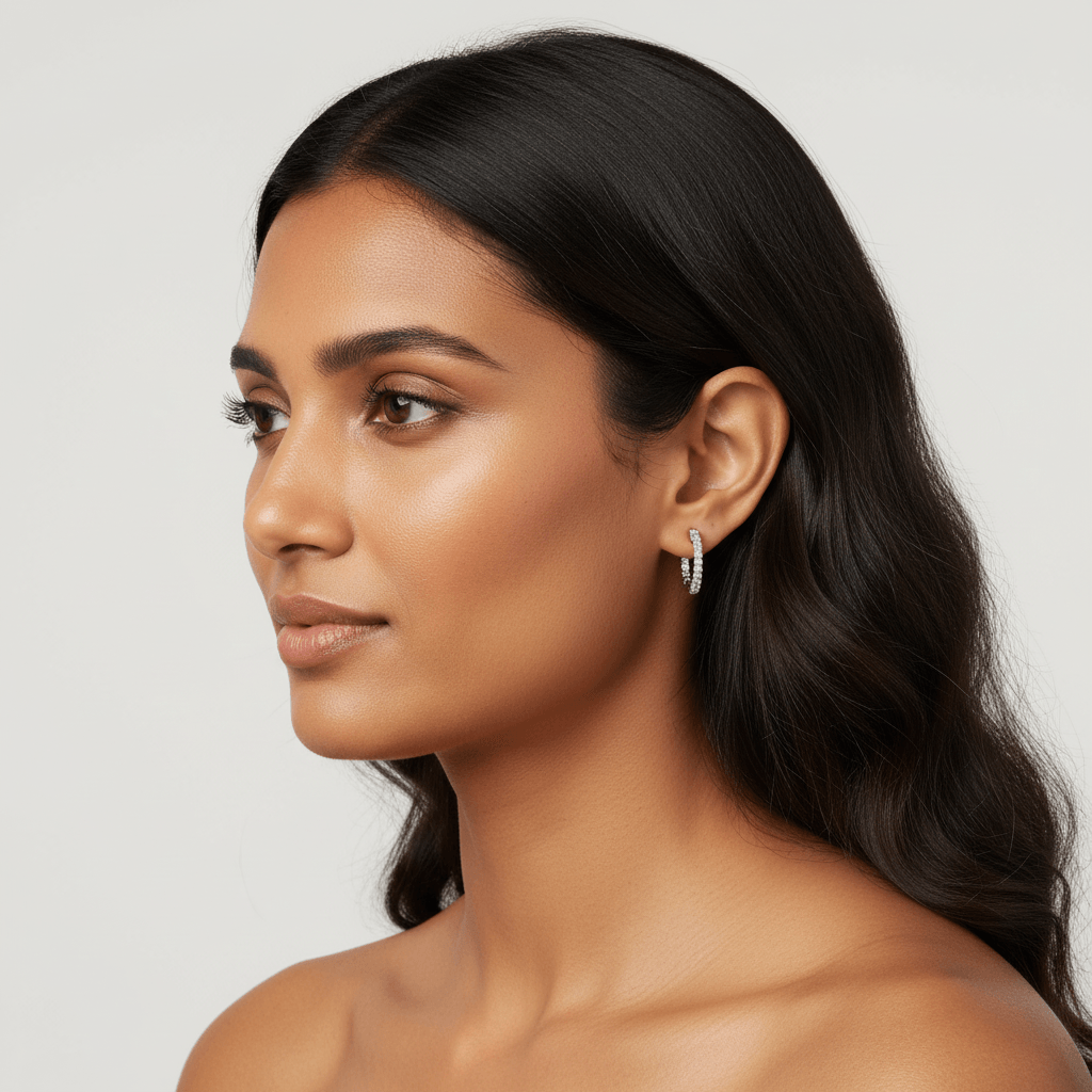 Round_Shape_Claw_Hoops_Diamond_Earrings_On_Model_2